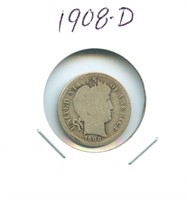 1908-D Barber Silver Dime