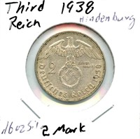 Third Reich Germany Silver 2 Mark - 1938