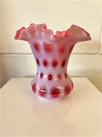 Fenton 6.5” cranberry coin dot opal vase