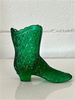Fenton vintage green glass boot