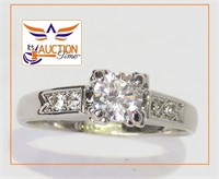 Italian Round Brilliant Solitaire &Accent Wed Ring