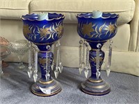 Pair of Blue and Gold Mantle Lustres