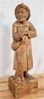 Wood Sculpture "Old Man with Cane" By Herman Raby