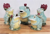 5 pc Vintage Frog & Flower Partial Ceramic Tea Set