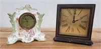 2 pc Lot of Antique Wind Up Desk Clocks