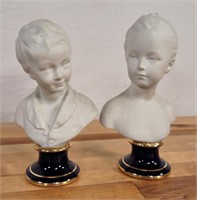 Pair of French Limoges Porcelain Busts