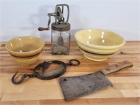 Lot of Antique Kitchen Items - Mustard Bowls & Mor