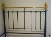 Brass and Green Painted Iron Bed