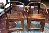 Asian Barrel Back Arm Chairs (Pair)