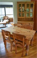 Pine Kitchen Set with 4 Chairs, Table, Hutch