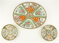 19th C Rose Medallion Platter and Plates