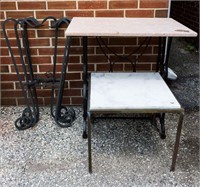 Brass and Cast Iron Marble Top Tables, Plant Stand