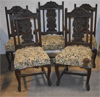 Five Antique Ornate Oak Chairs