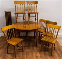 Country Table, 4 Leaves, 6 Chairs