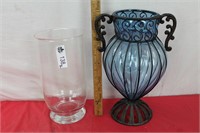 2 Glass & Metal Vases