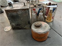4 Early Fuel/Oil Cans & 7 Oil Bottles