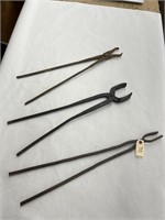 (3) Assorted Antique Blacksmith Tongs.