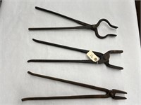 (3) Assorted Antique Blacksmith Tongs.