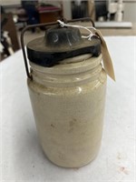 Glazed Stoneware Jar w/ Clamp Down Lid