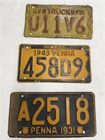 (3) Vintage PA License Plates