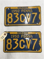 Matching Pair of 1950 PA License Plates