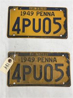 Matching Pair of 1949 PA License Plates