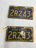 Matching Pair of 1948 PA License Plates