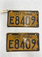 Matching Pair of 1947 PA License Plates