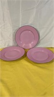 3 vintage pink plates