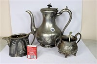 Pewter tea pot plus milk jug