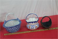 3 Vintage Pottery Baskets