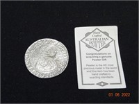 Hand crafter Australian Pewter Coin