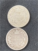 William IV 1835, 1844 Queen Victoria one shilling