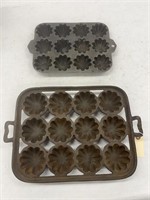 (2) Cast Iron Turk Head Muffin Pans
