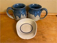 Pottery Mugs & Spoon Rest