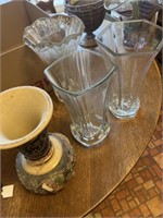 4 +/- Glass Vases & Beaded Baskets