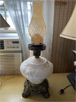 Milk Glass Hurricane/ Turn Key Antique Lamp