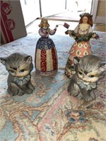 2 Jim Shore Figurines & 2 Cat Penny Banks