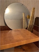 Cutting Board, Round Mirror & Glass Vase