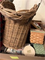 Box of Misc. Baskets, Book Set, Small Glass Boxes