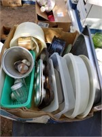 3+/- Boxes of Saucers, Coffee Mugs, Baking Pans &