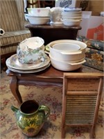 Antique Wash Board & Plates, Bowls, Pitchers