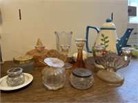 Glass Ware- Bowl, Ceramic Teapot/Pitcher & Misc.