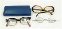 3 Pair of Vintage Eyeglasses in Case
