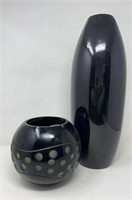 Pair of Black Vases Glass & Ceramic