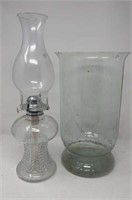 Pressed Glass Oil Lamp & Blown Glass Vase