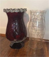 Cranberry Crackle Glass Vase like Michael Aram
