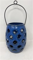 Stoneware Ceramic Candle Lantern Blue Drip Glaze