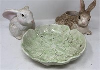 Figural Bunny Planters Rabbit Lettuce Drip Plate