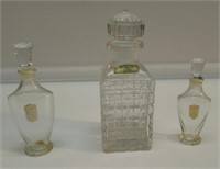 (3) GLASS PERFUME BOTTLES W/CORRECT STOPPERS.